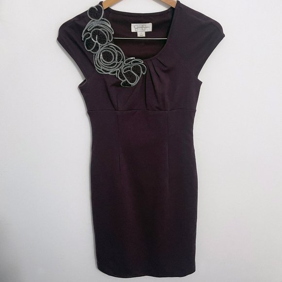 Jessica Simpson Plum Dress with Floral Detail - Picture 1 of 3